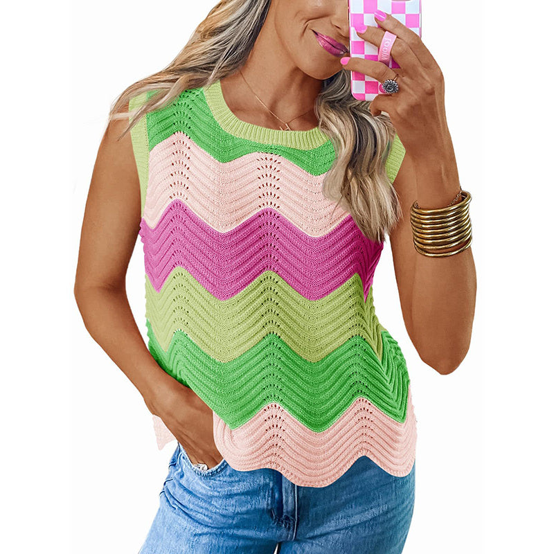 Women’s Rainbow-Striped Cropped Sweater Vest