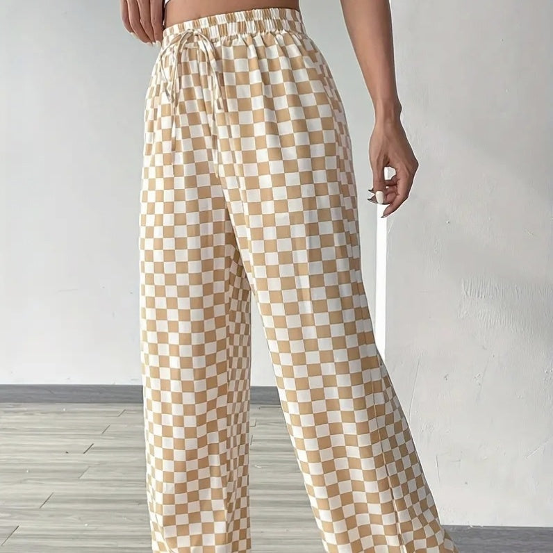 Checkerboard High-Waisted Wide Leg Pants