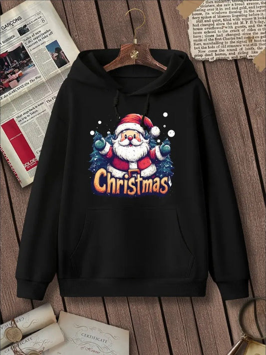 Kawaii Santa Hoodie – Women’s Graffiti Christmas Sweatshirt