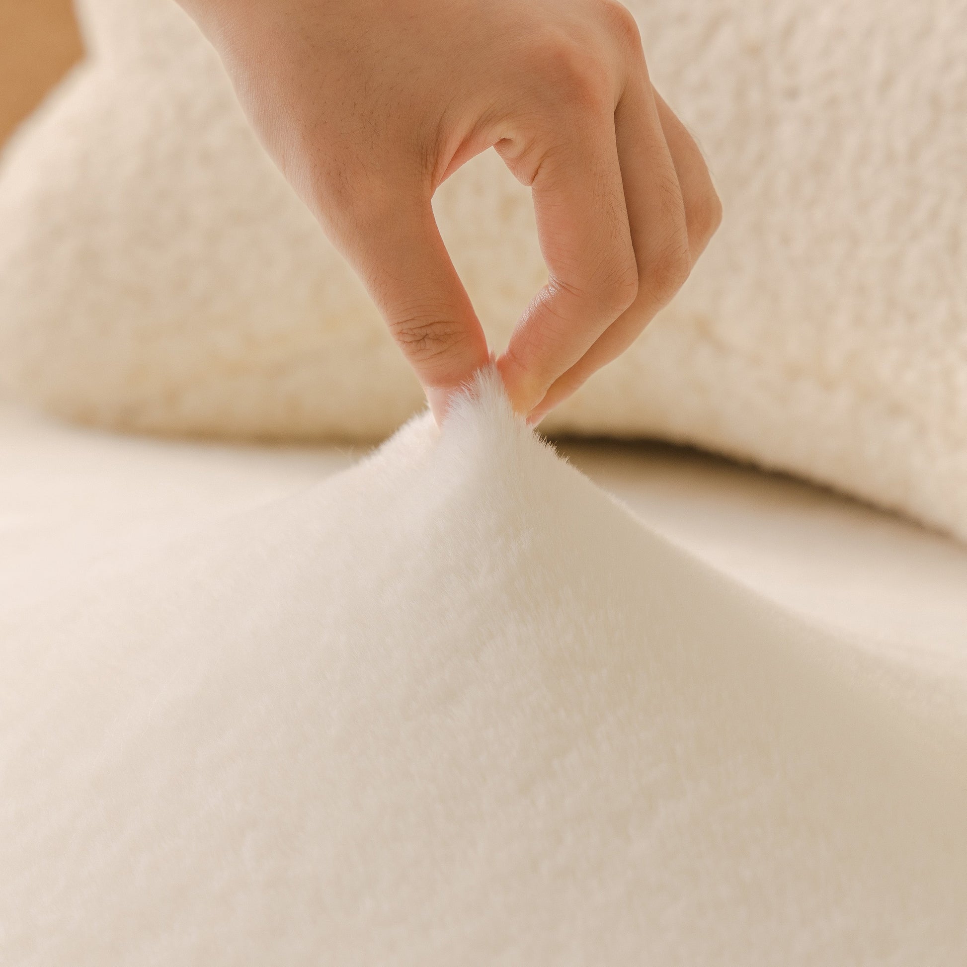Close-up of Soft Plush Warm Sofa Cover Stretchable Cozy Velvet Couch Protector for Fall & Winter, showing softness and texture.
