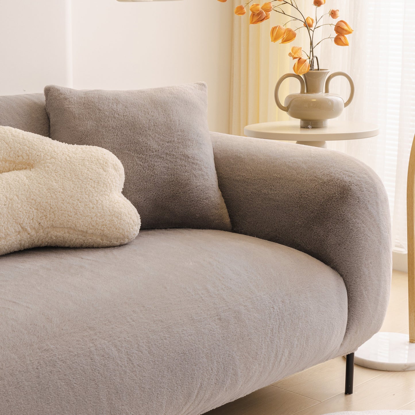 Soft Plush Warm Sofa Cover Stretchable Cozy Velvet Couch Protector for Fall & Winter displayed in a cozy living room setting