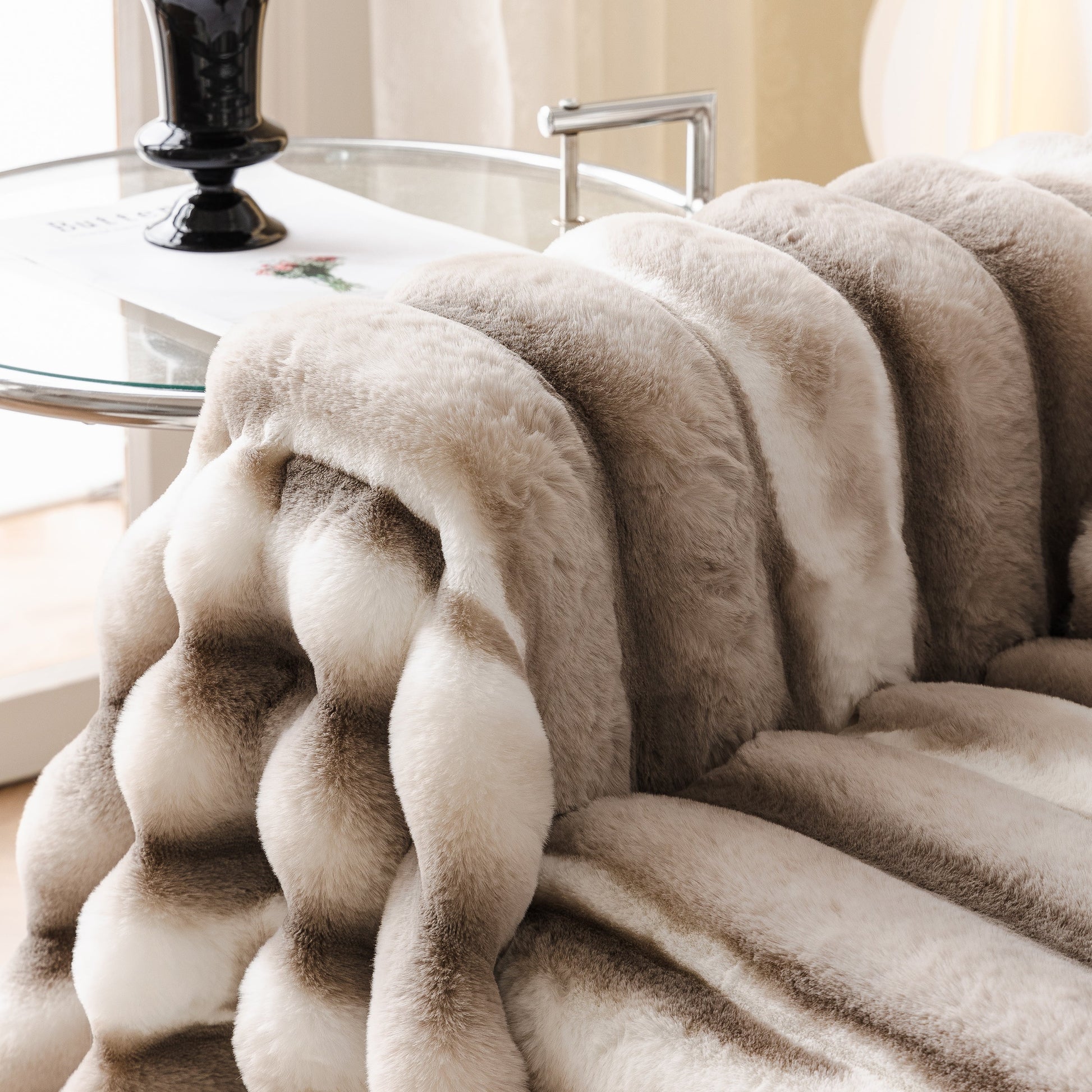 Ultra Soft Faux Fur Couch Cover – Large, Fluffy, and Elegant Sofa Throw Blanket draped over a couch