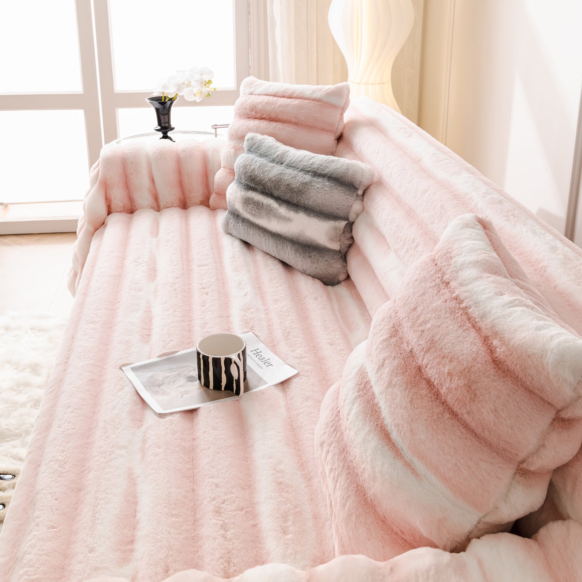 Ultra Soft Faux Fur Couch Cover – Large, Fluffy, and Elegant Sofa Throw Blanket in cozy, stylish living room setting
