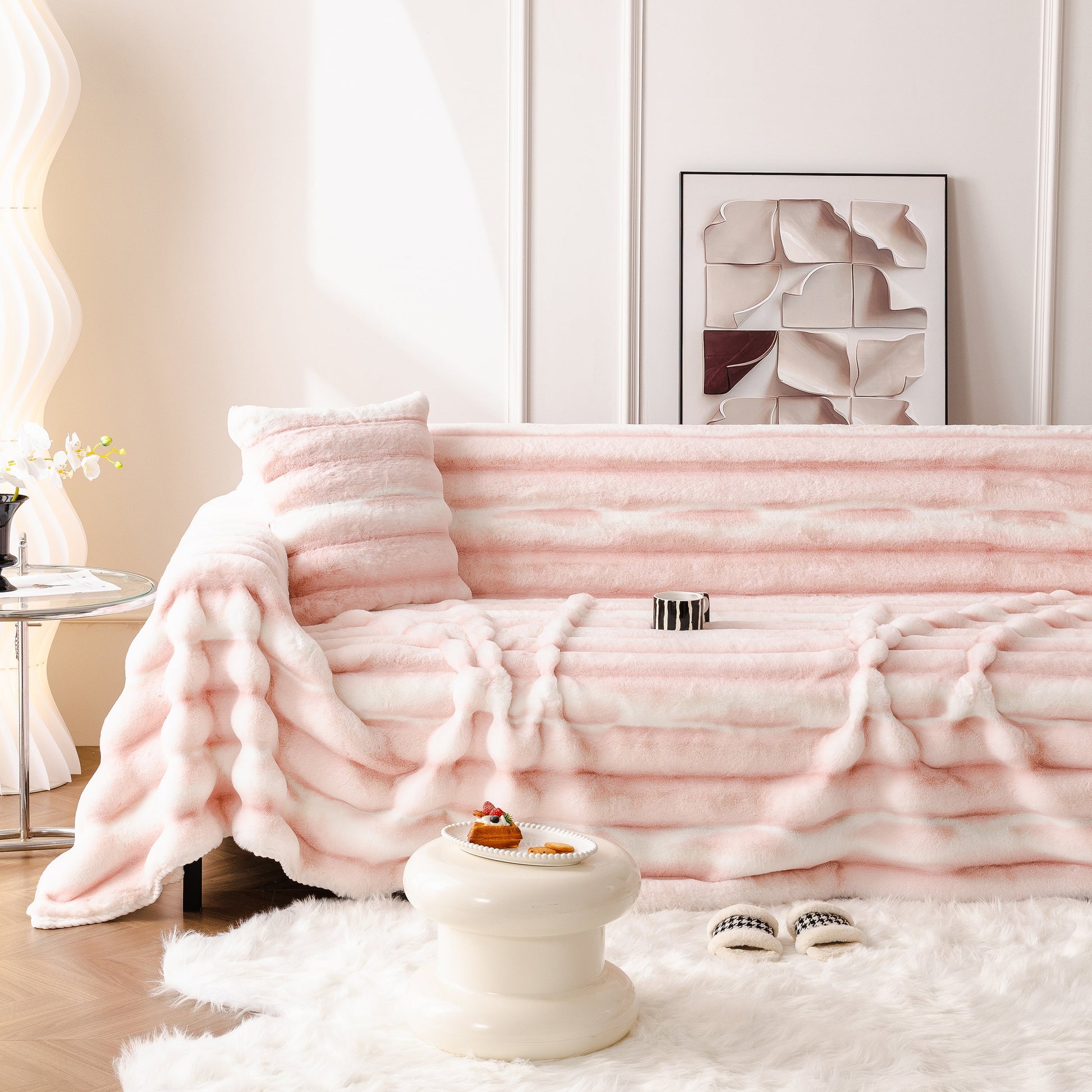 Ultra Soft Faux Fur Couch Cover – Large, Fluffy, and Elegant Sofa Throw Blanket displayed on a sofa in a stylish room.