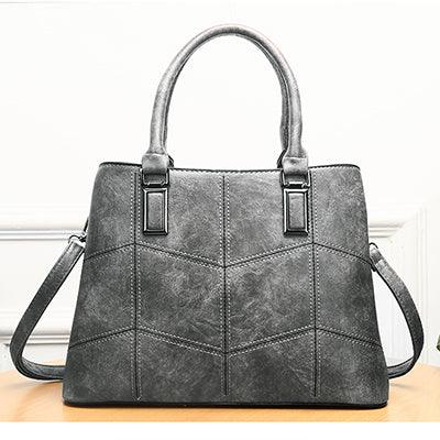 Luxury 3 Piece Leather Tote Set | Genuine Leather Cowgirl Shoulder Bag & Clutch - Elegant gray leather tote bag display.