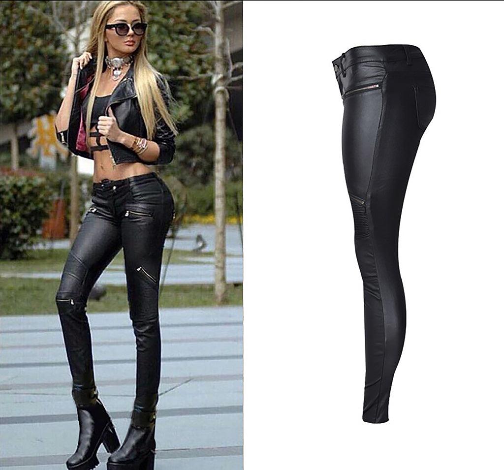 Rebel Rider Multi-Zip Skinny Motorcycle Pants - Edgy Street Style & Bold Fit, sleek black leather-look with zips, urban fashion