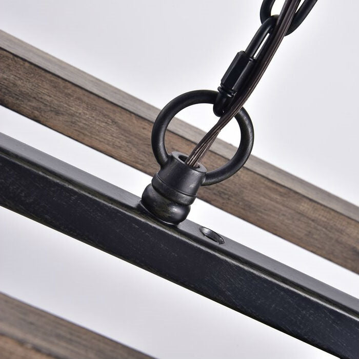 Close-up of adjustable hanging chains on 4 Light Adjustable Dimmable Rectangle Chandelier with Wrought Iron Accents