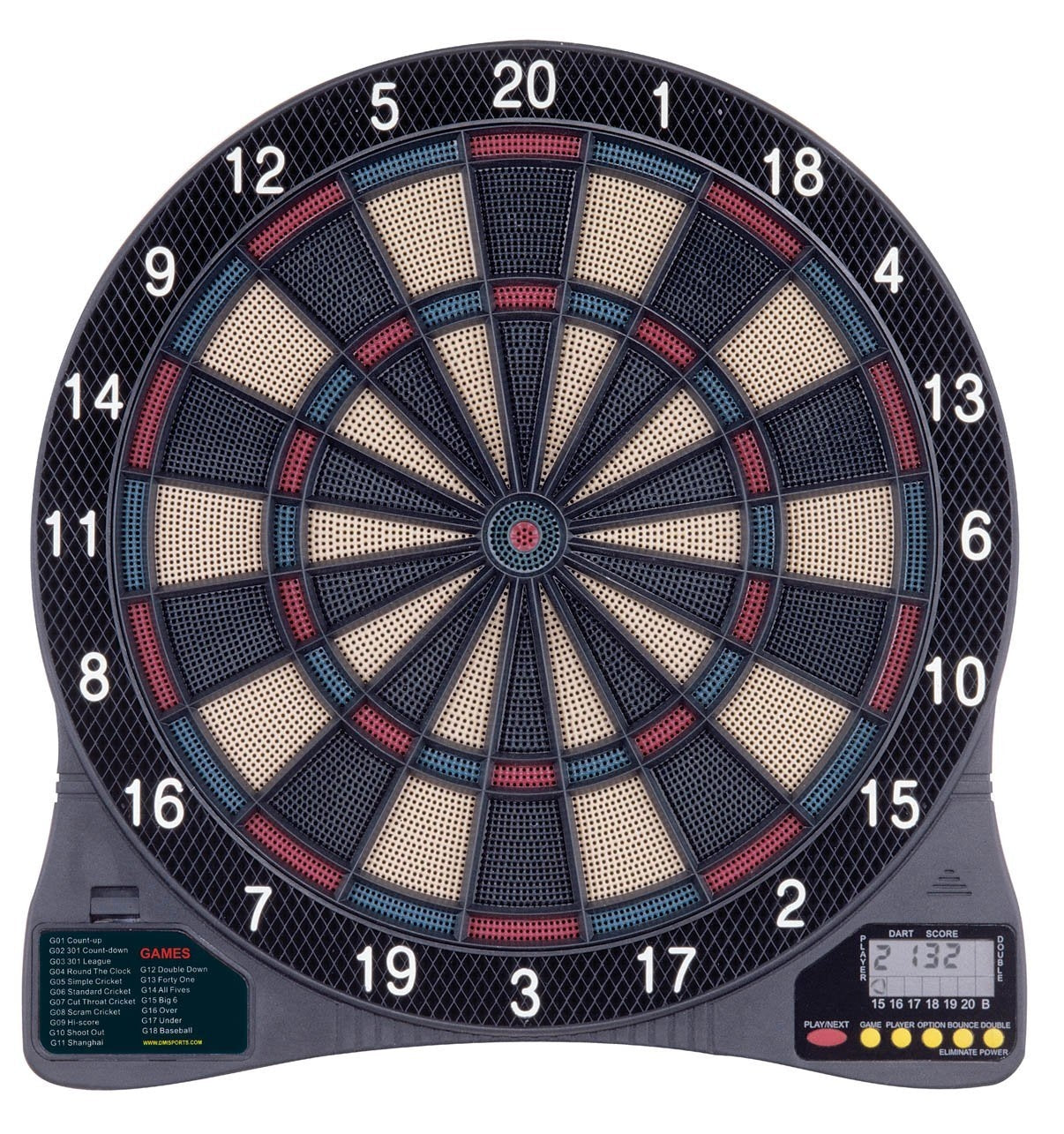 Electronic Dartboard Dart Game with 6 Soft-Tip Darts featuring 18 games, LCD scores, and 13-inch target area for 8 players.