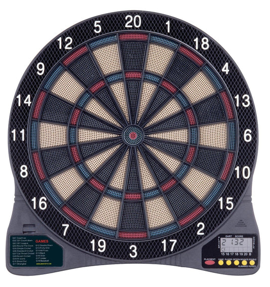 Electronic Dartboard Dart Game with 6 Soft-Tip Darts featuring 18 games, LCD scores, and 13-inch target area for 8 players.