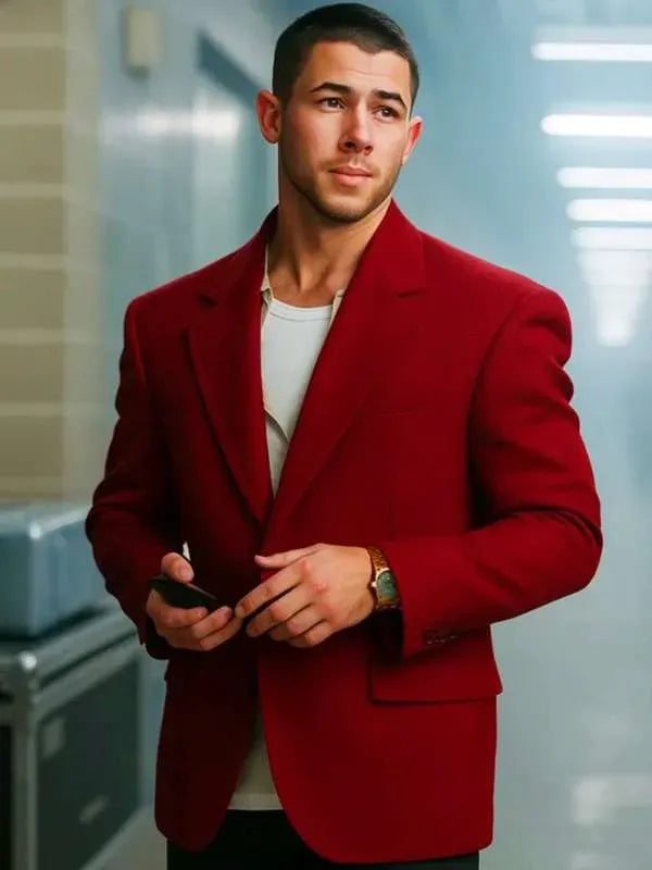 A Very Jonas Christmas Movie Nick Jonas Red Blazer