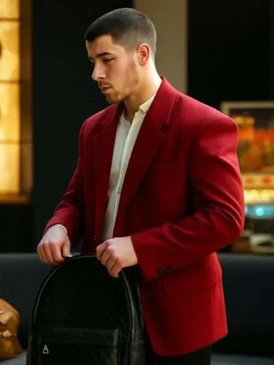 A Very Jonas Christmas Movie Nick Jonas Red Blazer