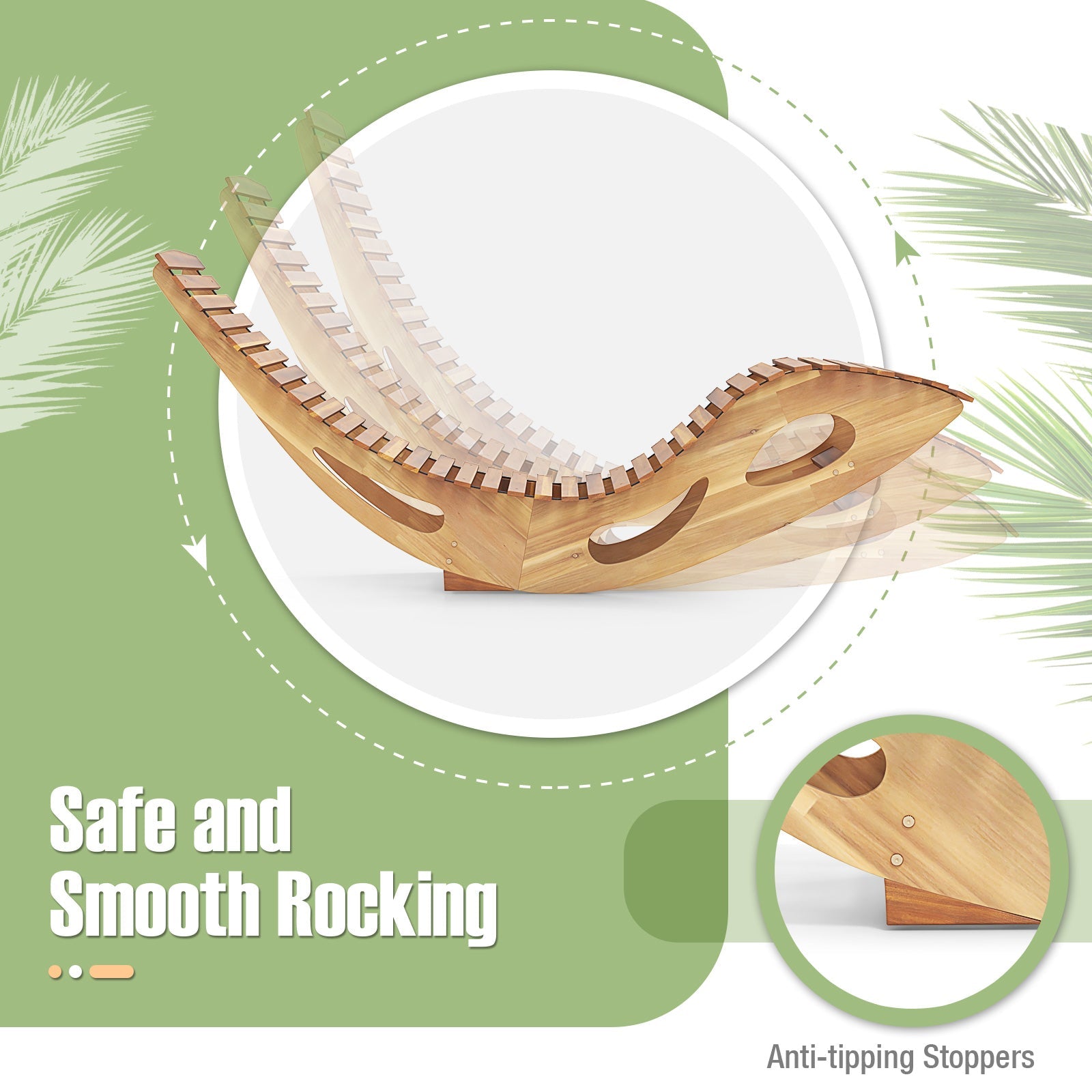 Acacia Wood Patio Rocking Sun Lounger Chaise Lounge with Ergonomic Curved Seat featuring safe and smooth rocking motion