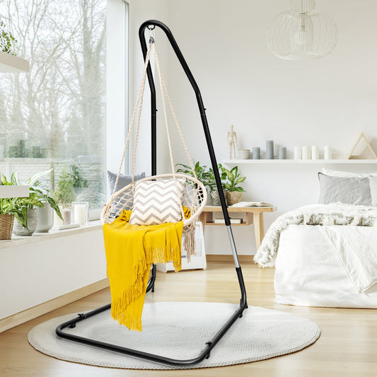 Stylish Adjustable Hammock Chair Stand Steel Frame in a modern indoor setting