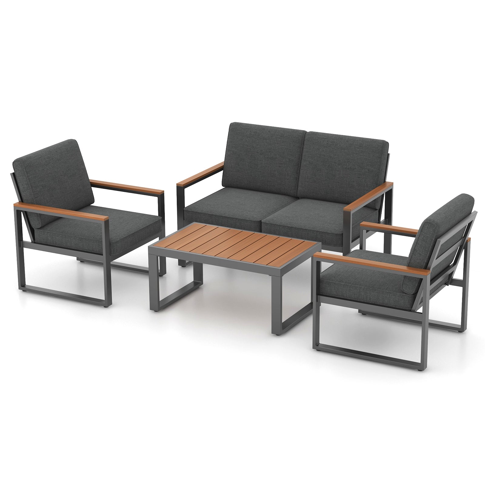 4 Piece Patio Aluminum Furniture Set with Armrests and Tabletop-Gray featuring cushions and sturdy frame