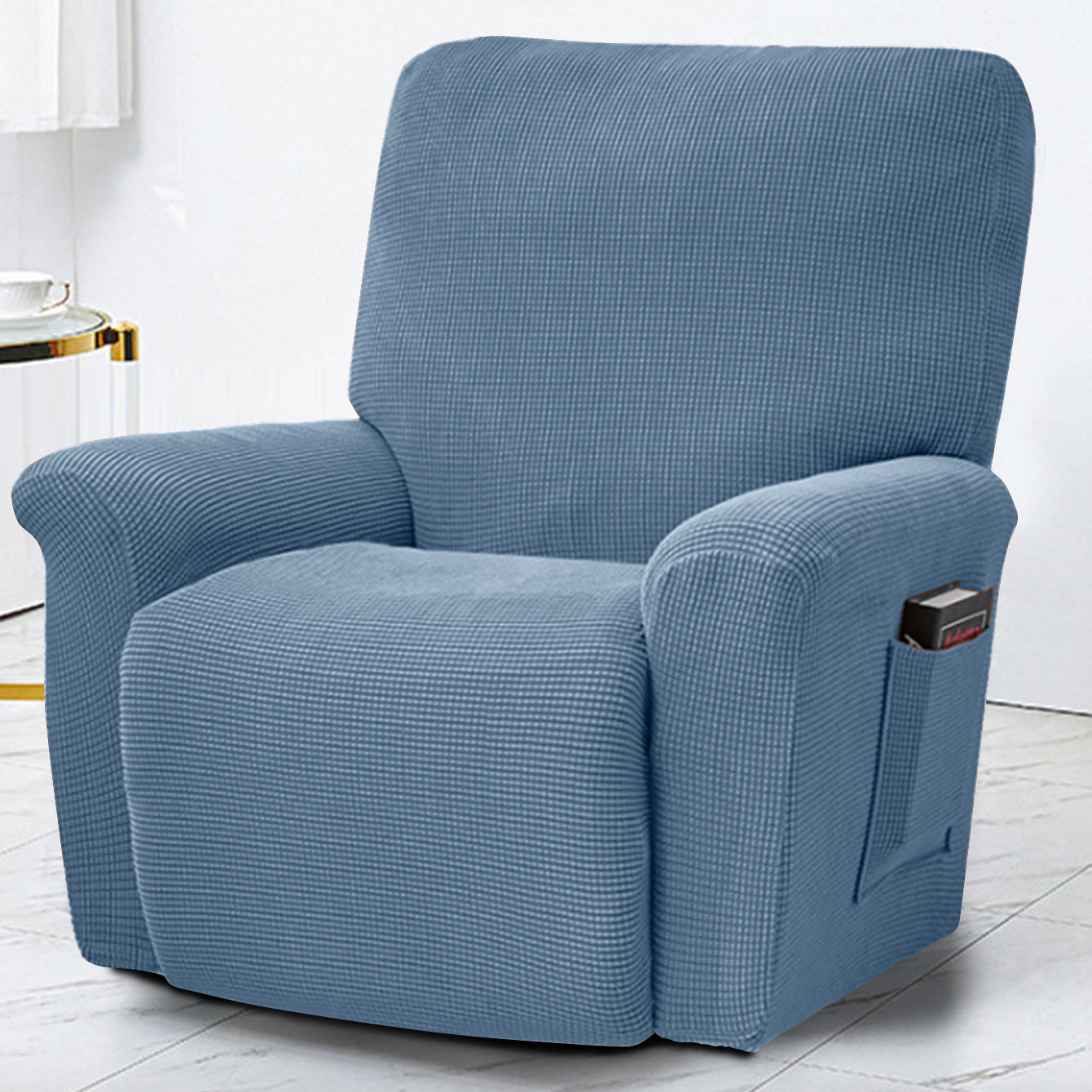 Polar Fleece Recliner Chair Cover, 4-Piece Soft Plush Slipcover with Pocket for Reclining Chairs