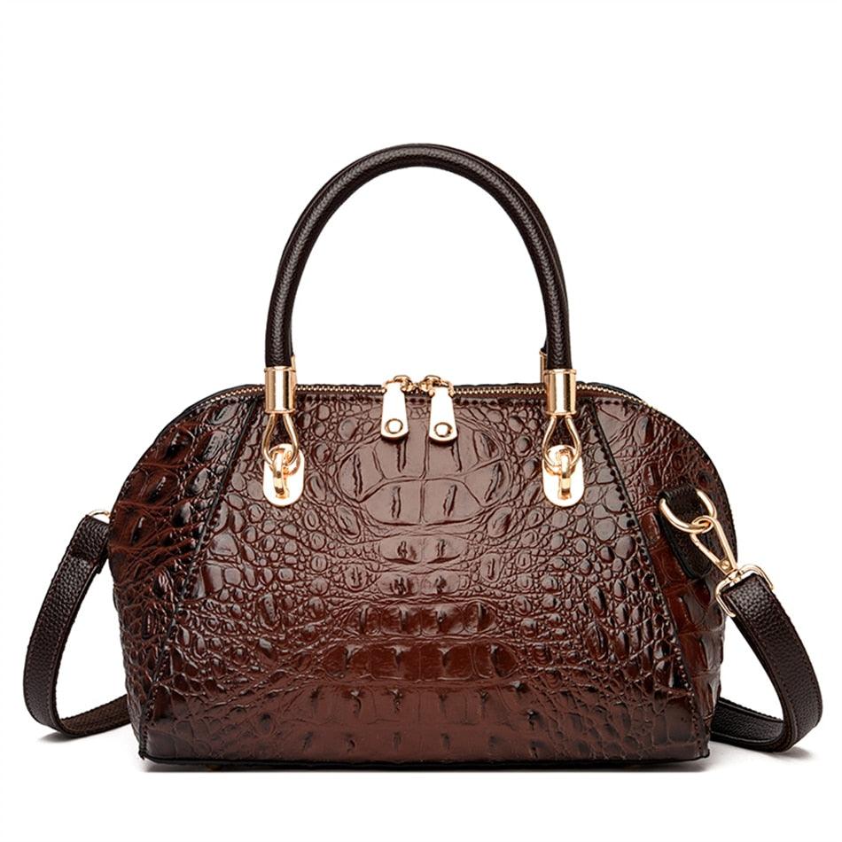 Crocodile Pattern Messenger Shoulder Bag – Stylish Cowgirl Bag for Any Occasion in dark brown with a sophisticated design.