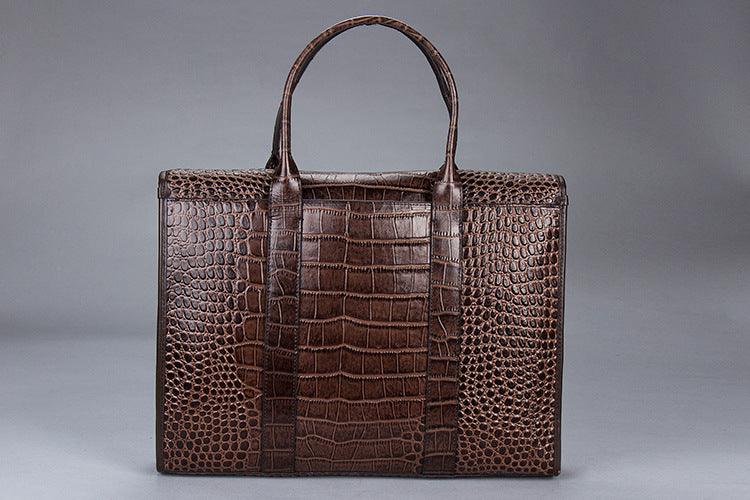 Exotic Croco Leather Laptop Bag - Luxury Genuine Cowhide for Stylish Women with crocodile print design and multiple compartments
