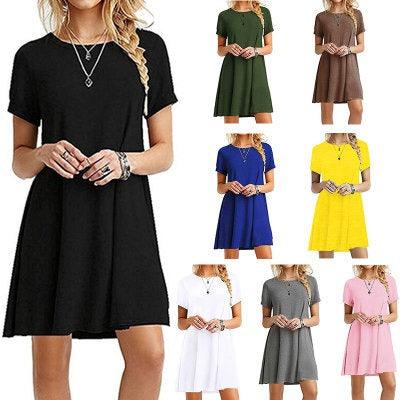 Cowgirl Chic Casual Short Sleeved Dress in multiple colors, featuring a comfortable and stylish cowgirl design.