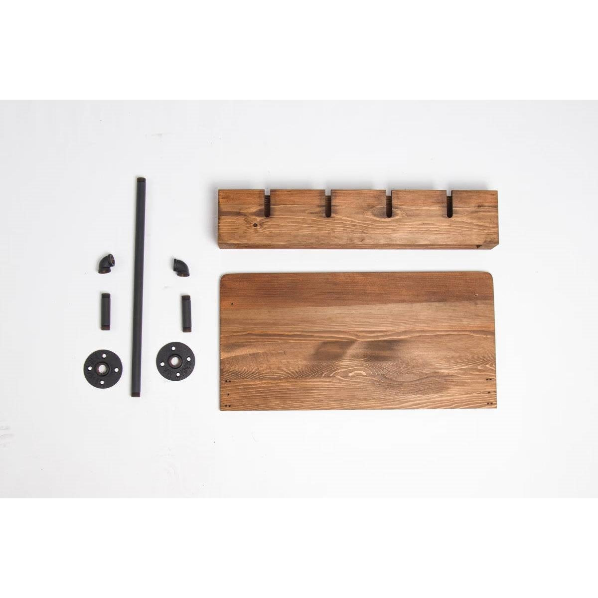 Parts of 4 Bottle Rustic Farmhouse Wall Mounted Wine Rack with Glass Holder on display.