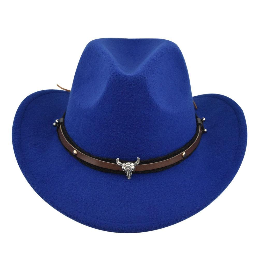 The Cleveland - Classic Bar Cowboy Hat - Wool Felt, Stylish & Durable in blue with leather band and brass accents.