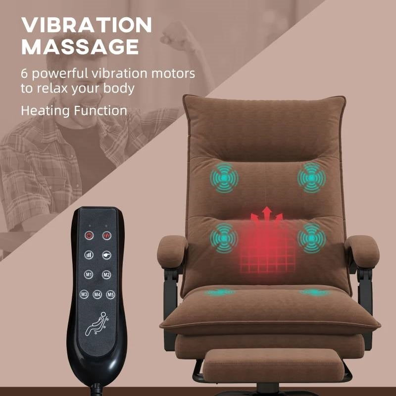 Double Padded Executive Massage Heated Office Chair Brown with remote control and vibration massage features.