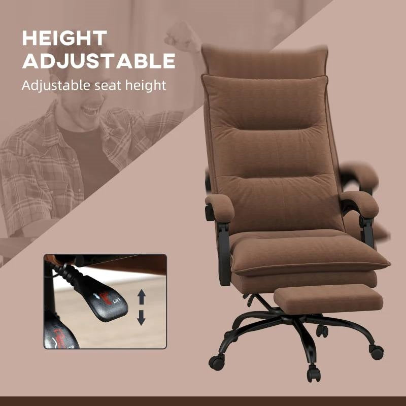 Double Padded Executive Massage Heated Office Chair Brown with adjustable seat height
