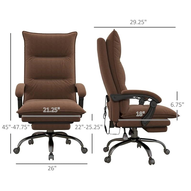 Double Padded Executive Massage Heated Office Chair Brown dimensions diagram