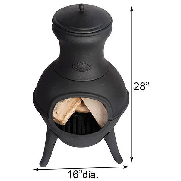 Small Black Outdoor Cast Iron Chimenea Wood Burning Fire Pit with 28 inch height and 16 inch diameter