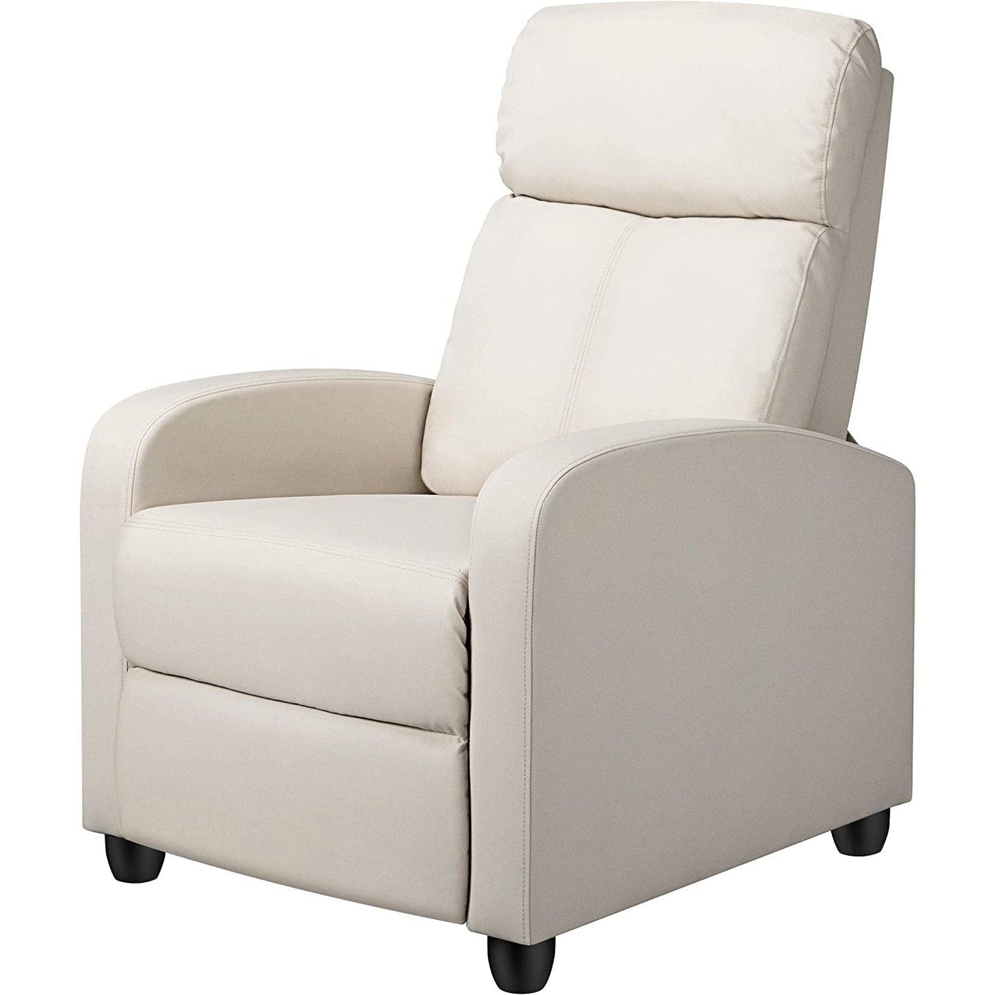 Off White High-Density Faux Leather Push Back Recliner Chair with adjustable settings and easy-to-clean material