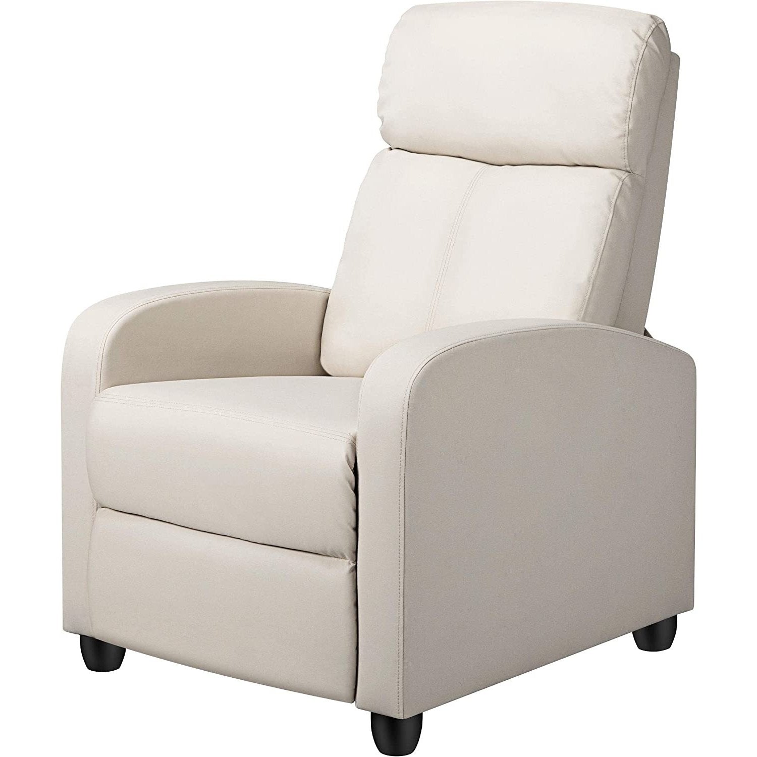 Off White High-Density Faux Leather Push Back Recliner Chair with adjustable settings and easy-to-clean material
