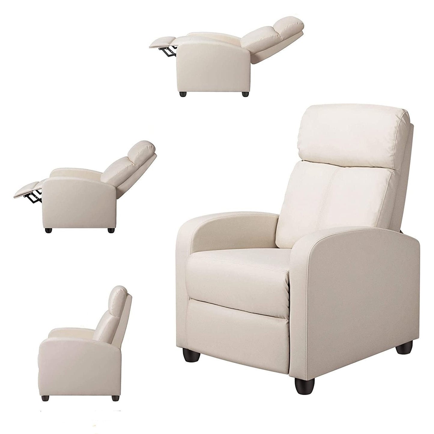 Off White High-Density Faux Leather Push Back Recliner Chair with 3 adjustable settings and water-resistant material