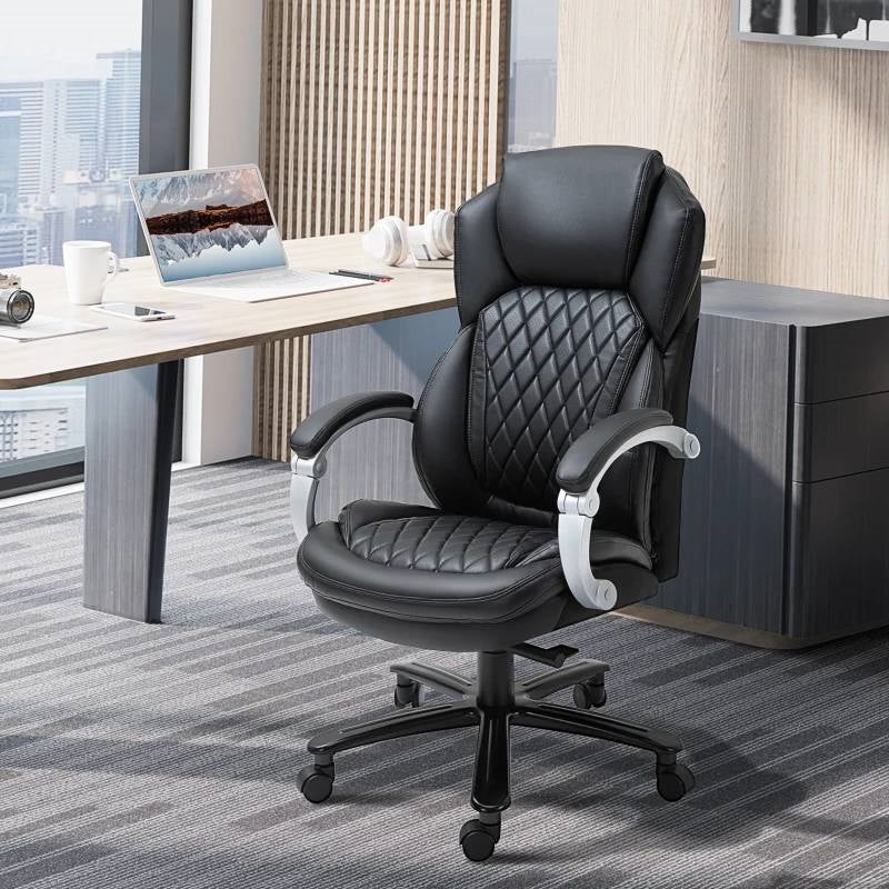 Black Big and Tall Diamond Stitching Executive Adjustable Height Office Chair in modern office setting