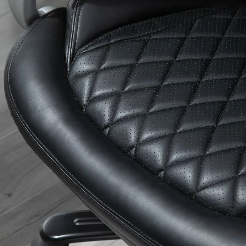 Close-up view of Black Big and Tall Diamond Stitching Executive Adjustable Height Office Chair seat detailing.