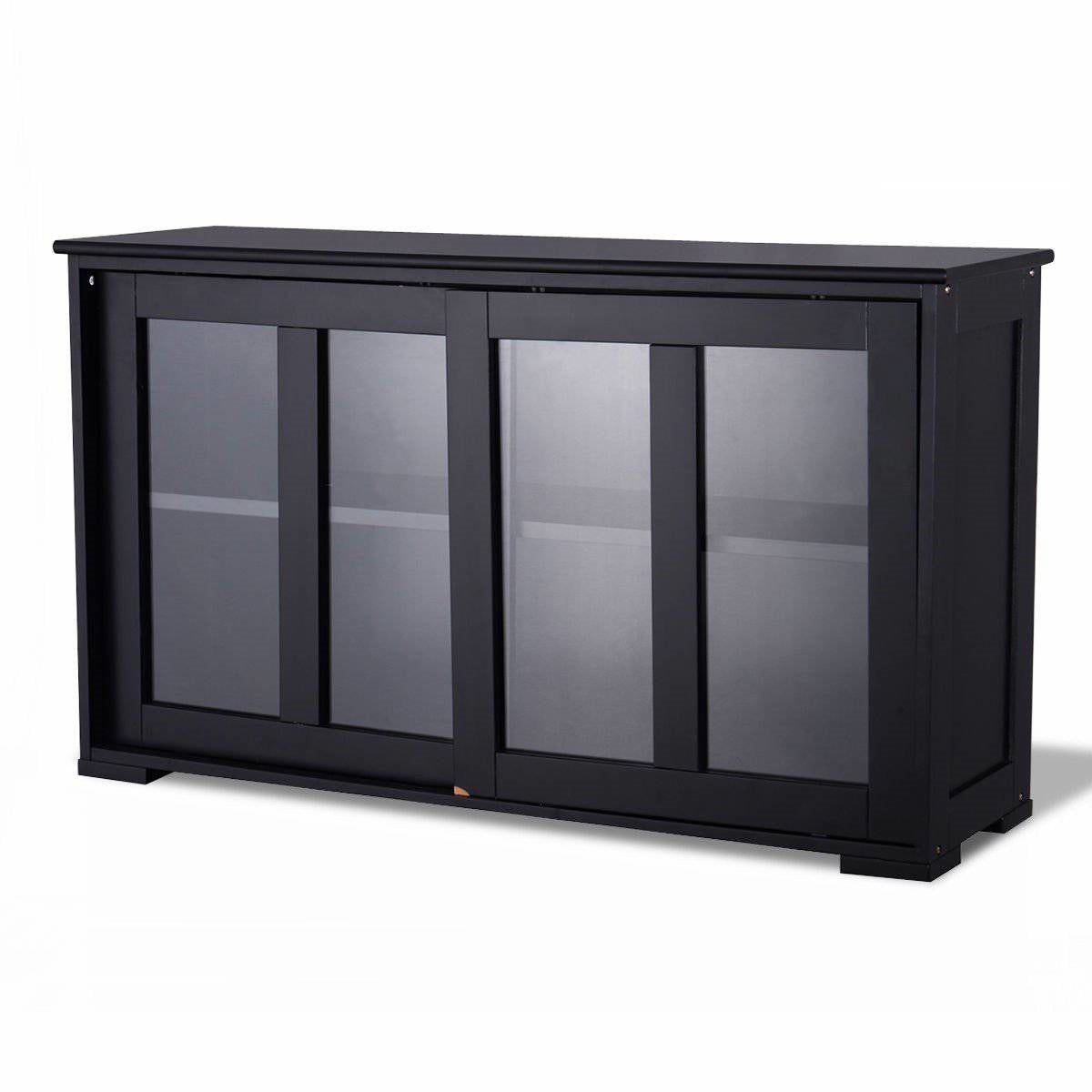Black Sideboard Buffet Dining Storage Cabinet with 2 Glass Sliding Doors for kitchen or dining room