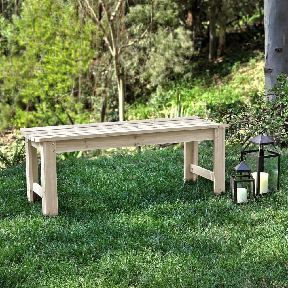 Outdoor Patio Backless Cedar Wood 4-ft. Garden Bench in Natural Finish on grass