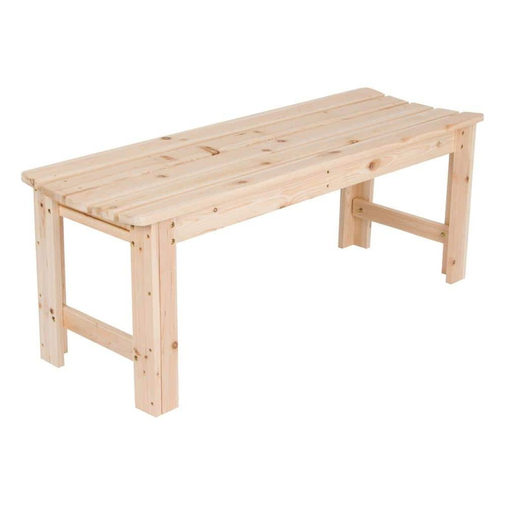 Outdoor Patio Backless Cedar Wood 4-ft. Garden Bench in Natural Finish on white background.