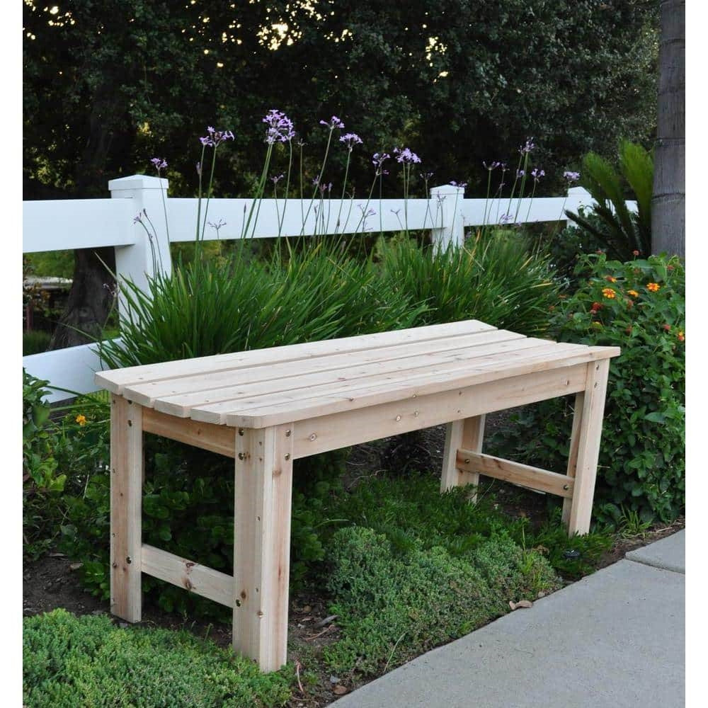 Outdoor Patio Backless Cedar Wood 4-ft. Garden Bench in Natural Finish in garden setting