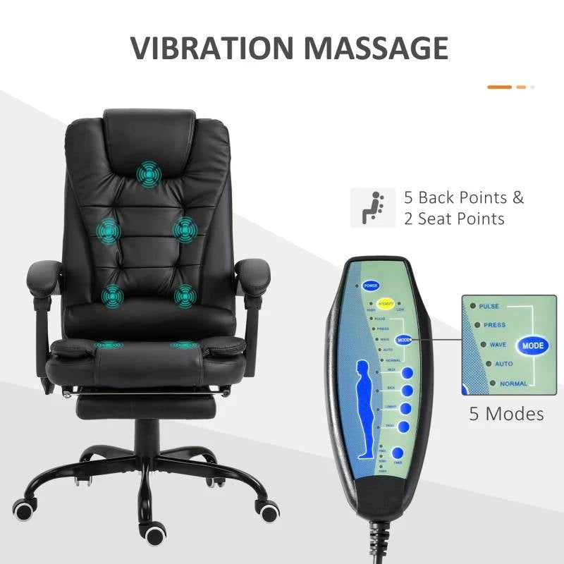 Black 7 Mode Vibrating High Back Executive Massage Adjustable Office Chair with remote showing vibration points