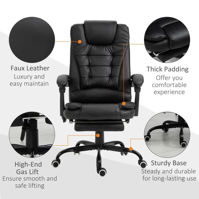 Black 7 Mode Vibrating High Back Executive Massage Adjustable Office Chair with faux leather and padded armrests.