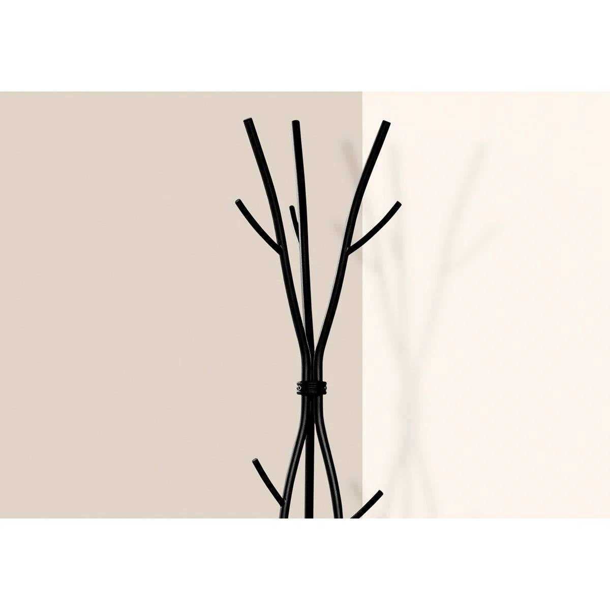 74-inch Freestanding Black Metal Coat Rack Entryway Hall Tree Umbrella Stand with branch-inspired frame.