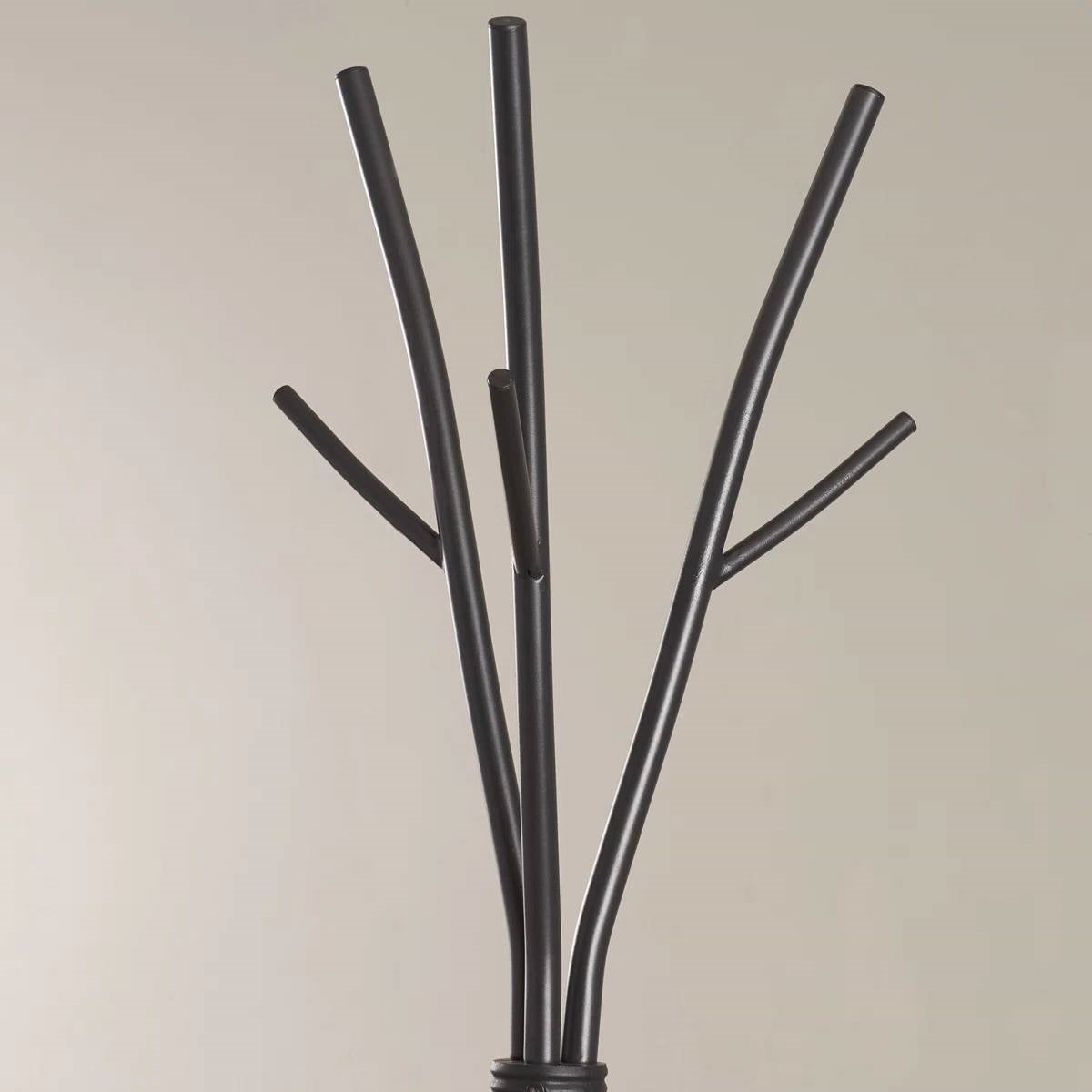 Close-up of hooks on 74-inch Freestanding Black Metal Coat Rack Entryway Hall Tree Umbrella Stand