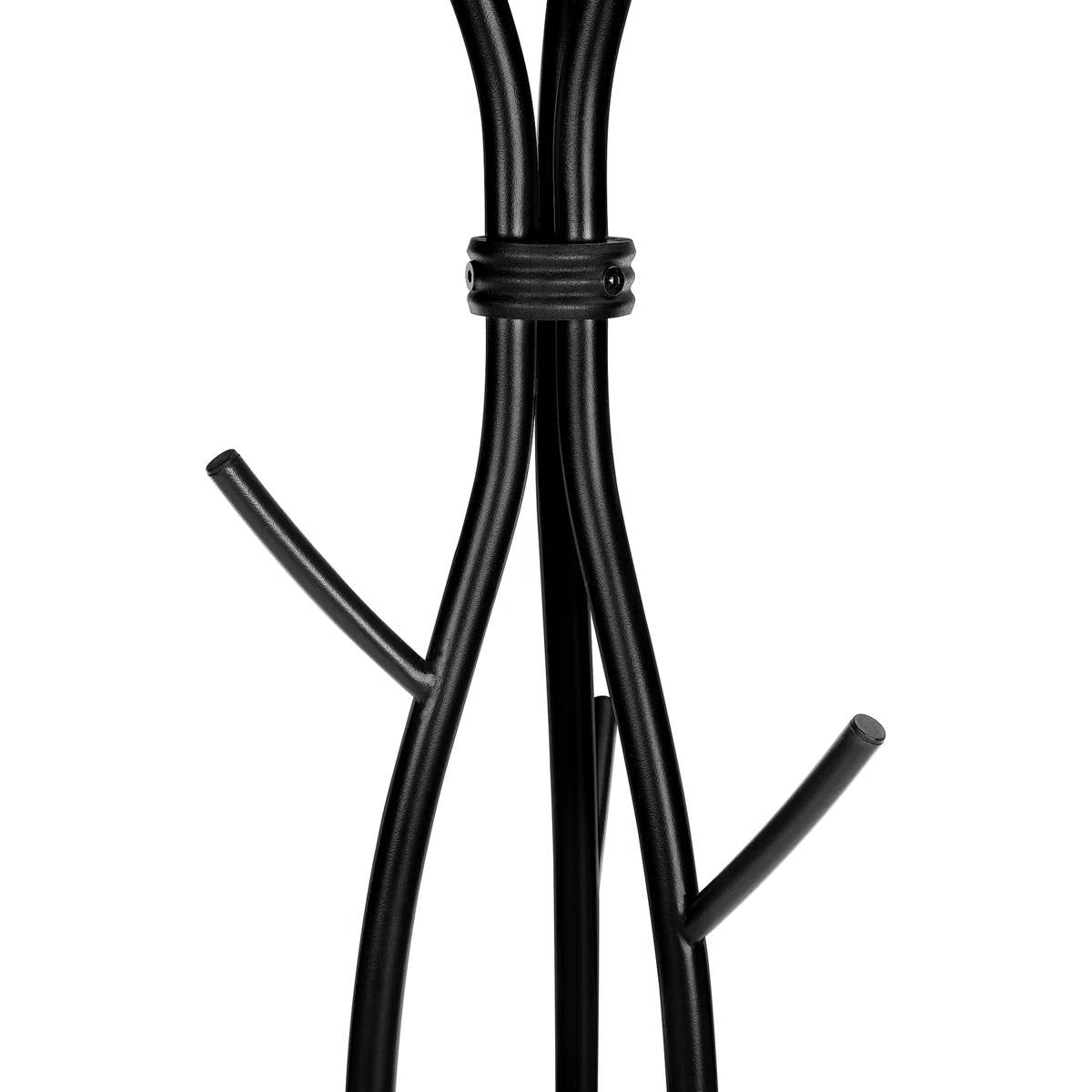 Close-up of branch hooks on 74-inch Freestanding Black Metal Coat Rack Entryway Hall Tree Umbrella Stand