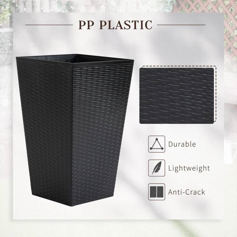 Set of 3 - Black Faux Rattan Plastic Tall Large Flower Pots with durable, lightweight, anti-crack design