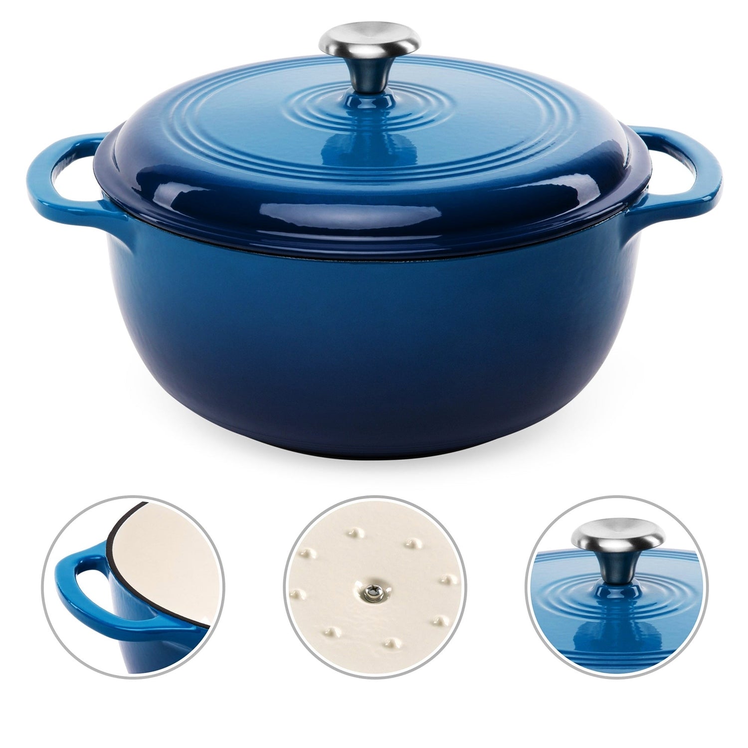 6 Quart Large Blue Enamel Cast-Iron Dutch Oven Kitchen Cookware with lid and handles