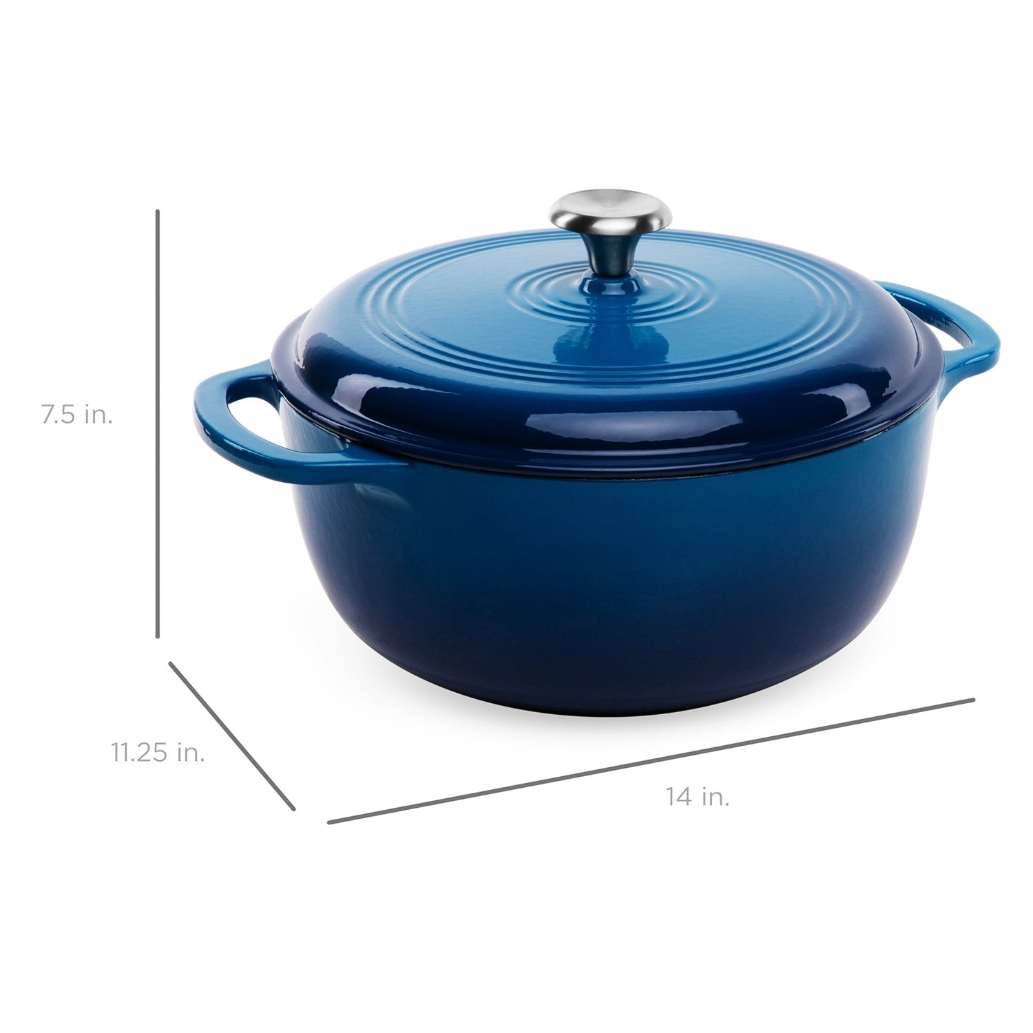 6 Quart Large Blue Enamel Cast-Iron Dutch Oven Kitchen Cookware in a 14-inch size with handles