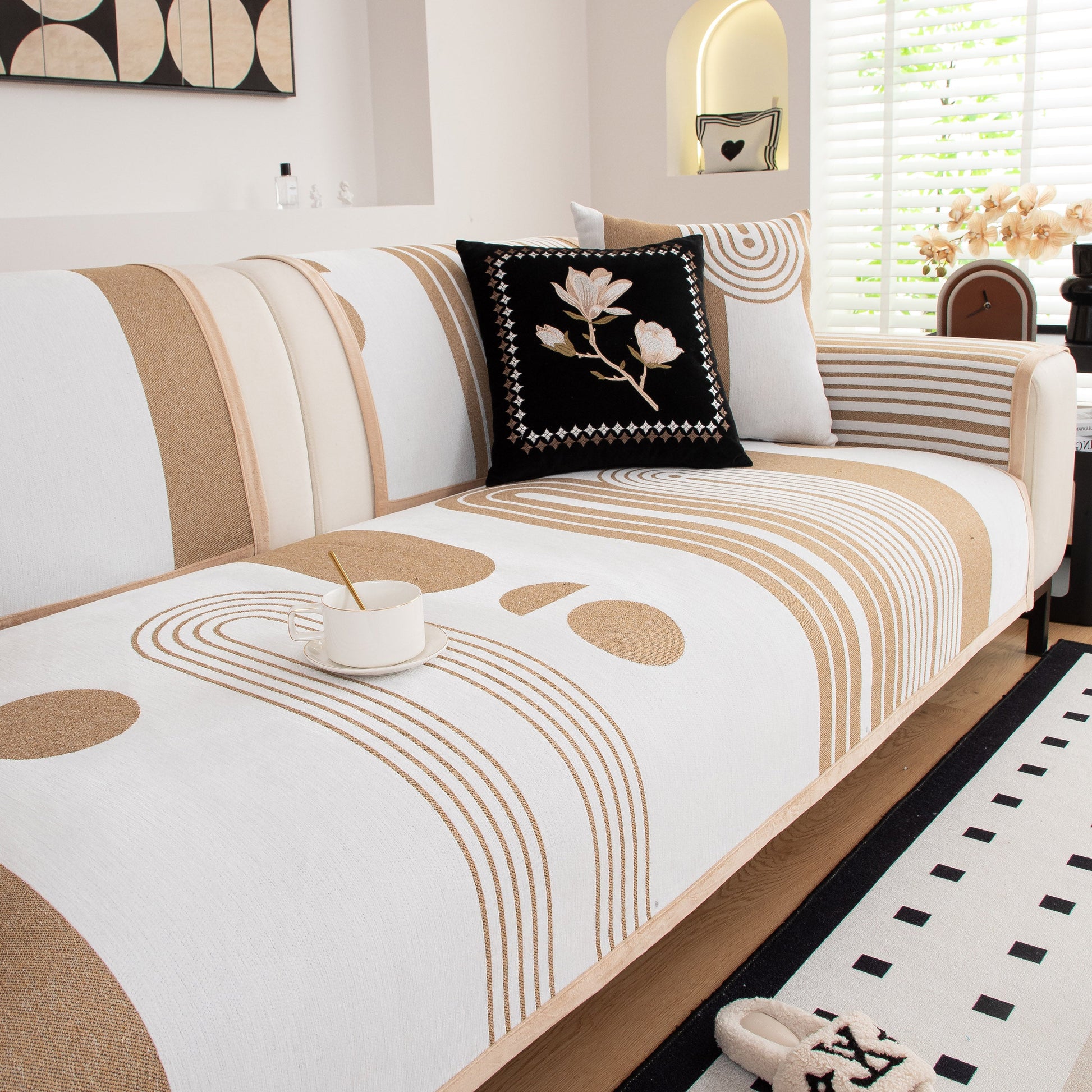Modern Geometric Sofa Cover - Thick Woven, Pet Friendly, Stylish Couch Protector in elegant living room setting