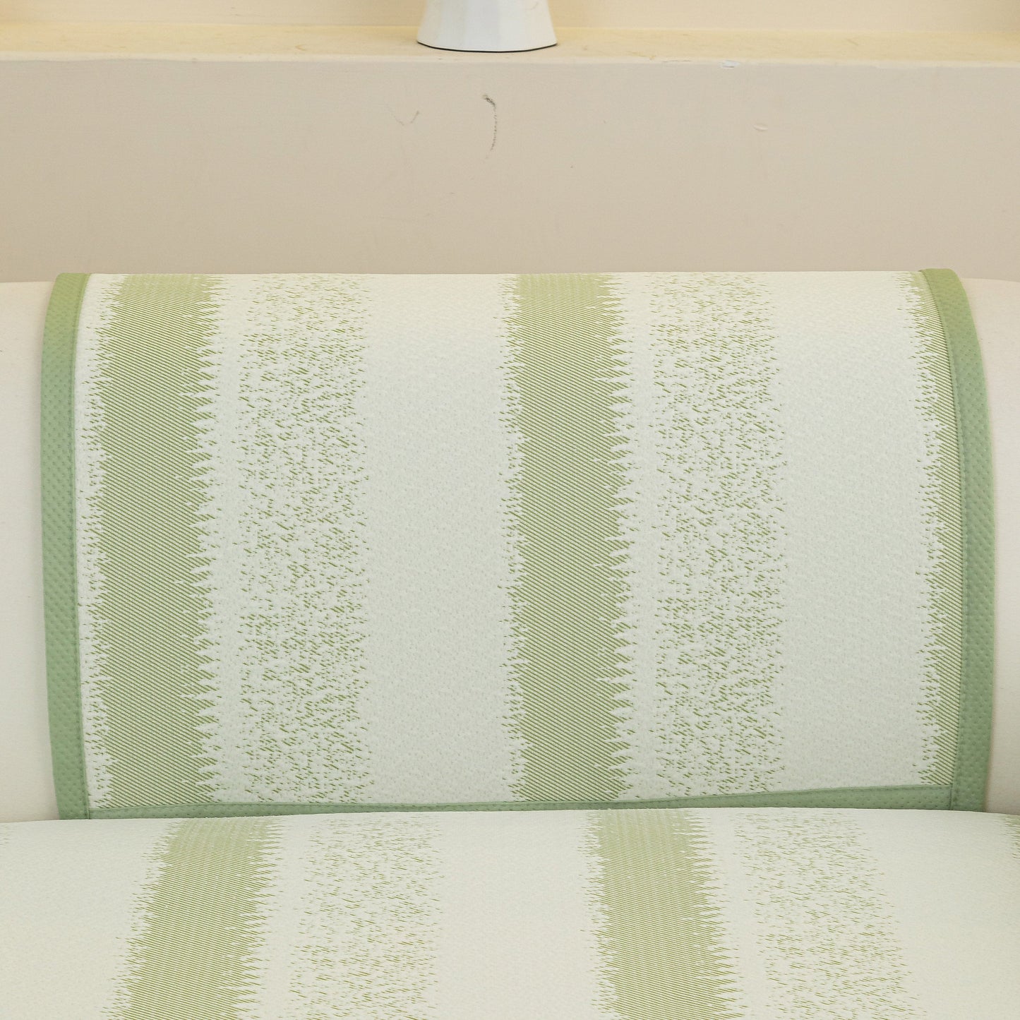 Striped Non-Slip Cooling Couch Cover, Summer Couch Pads for Seat Back Armrest with green and white pattern on sofa back.