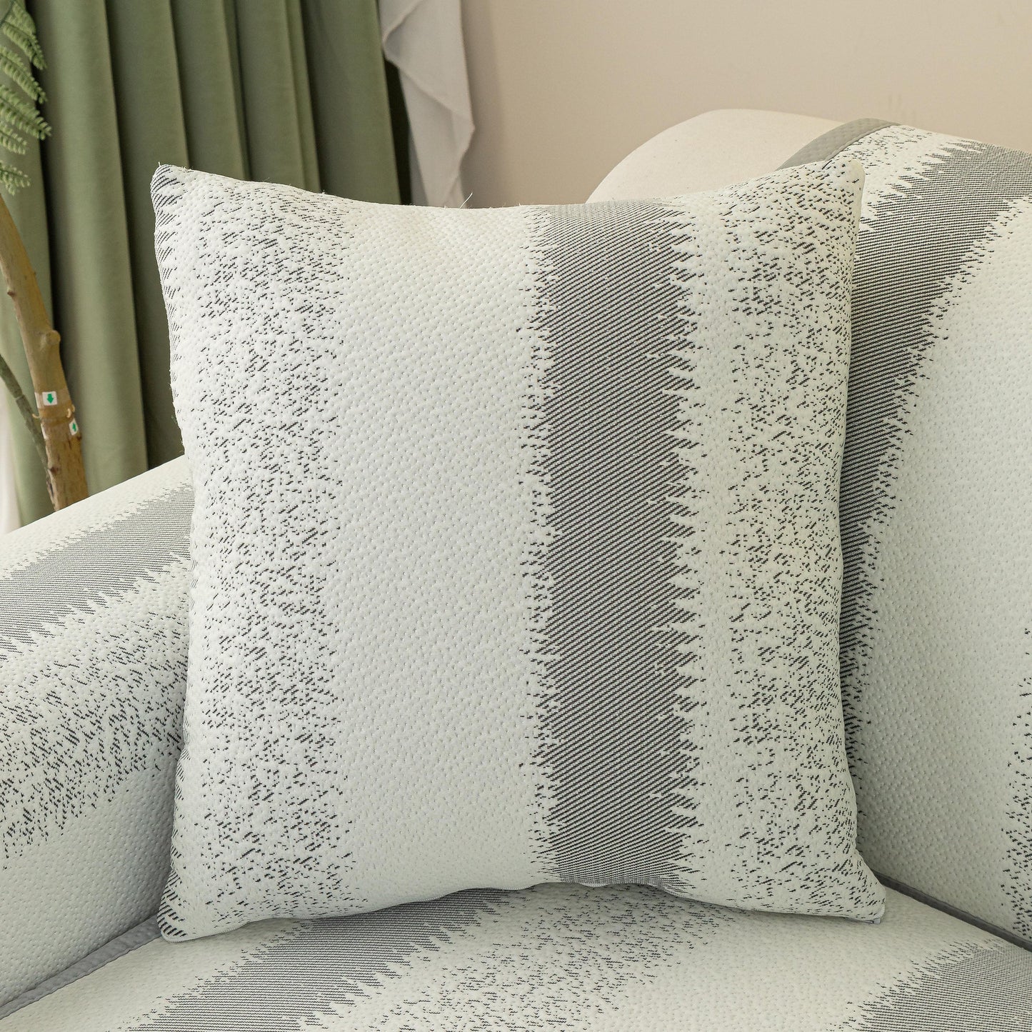 Striped Non-Slip Cooling Couch Cover on pillow and sofa, Summer Couch Pads for Seat Back Armrest, lightweight ice silk fabric.