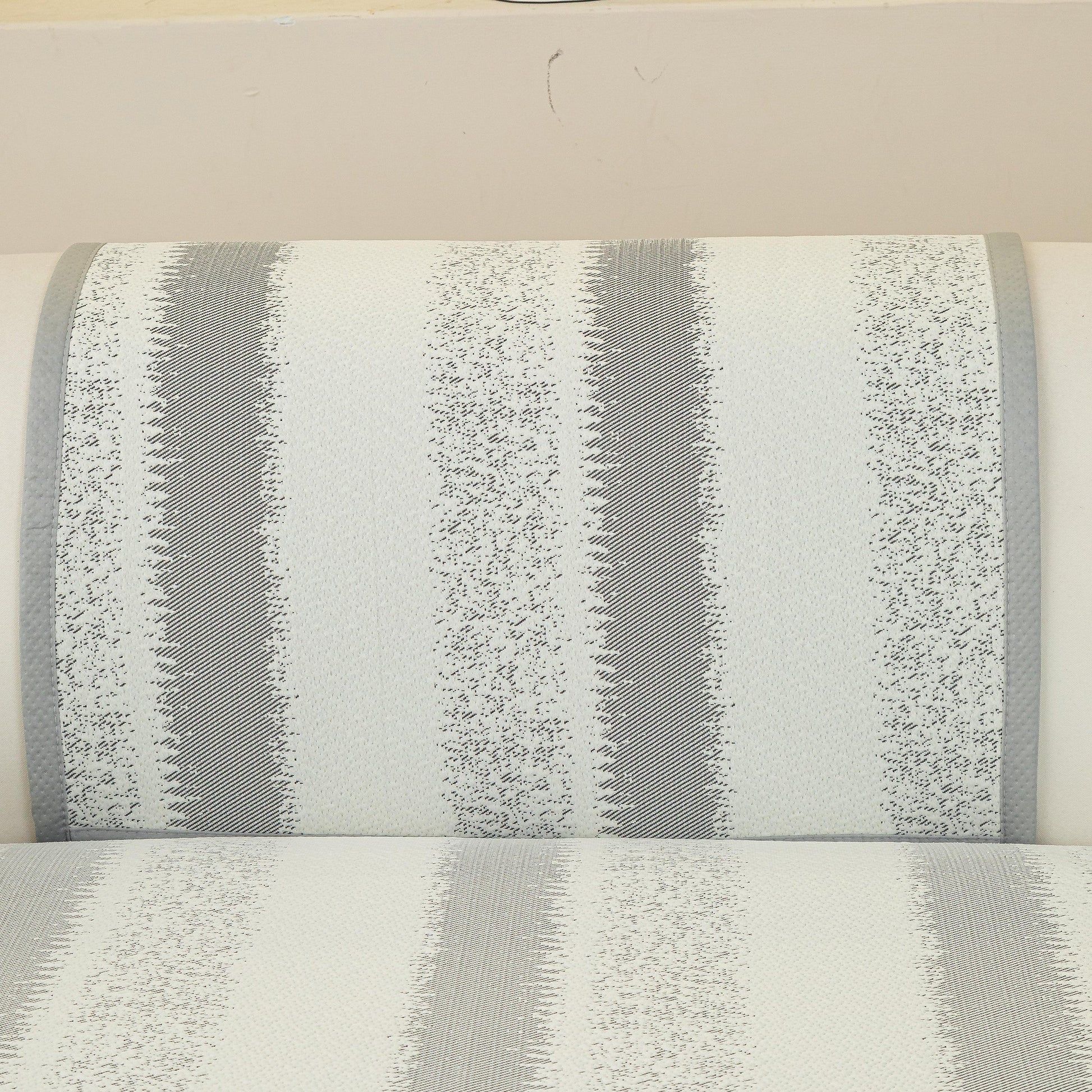 Striped Non-Slip Cooling Couch Cover, Summer Couch Pads for Seat Back Armrest shown on a sofa showcasing the gray striped design.