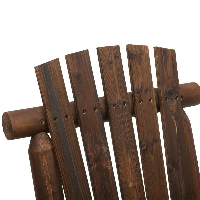 Close-up of fir wood detailing on Adirondack Patio 2 Chair Lounger with Center Coffee Table Brown.